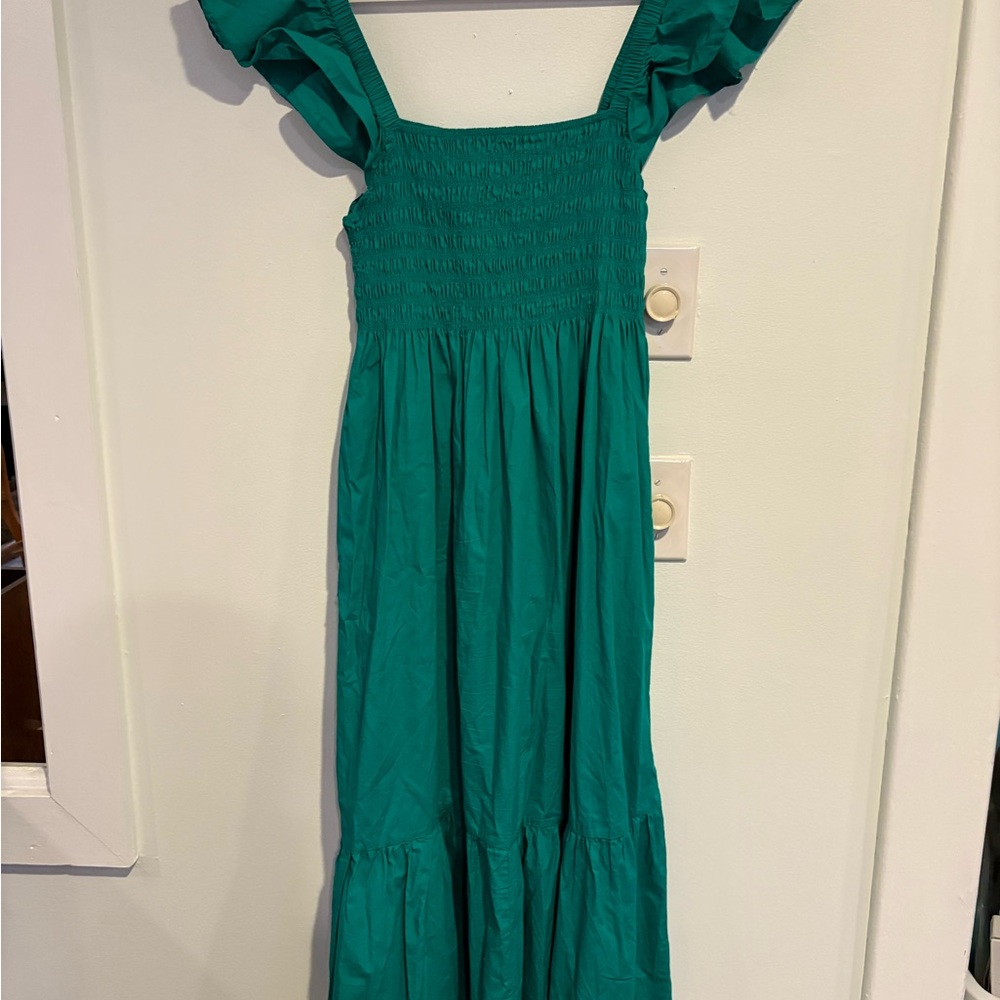 Tuckernuck‎ || O.P.T. Tuscany Smocked Ruffle Midi Dress Green Large - Picture 4 of 9